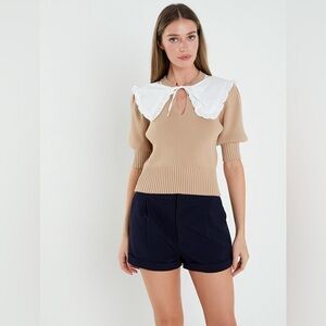 82B. Collared Knit Sweater - Camel